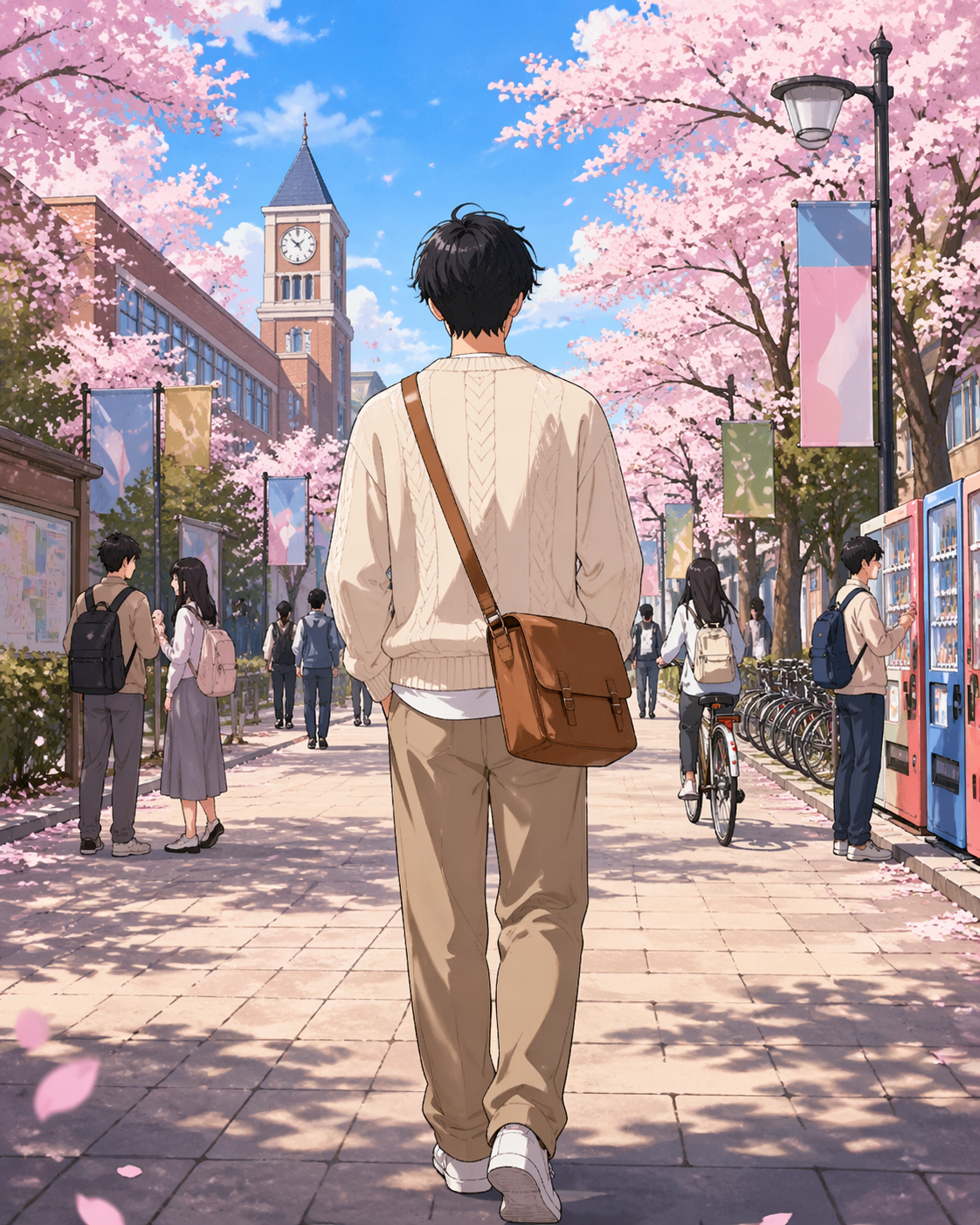 anime campus cherry blossom sneaky photo scene