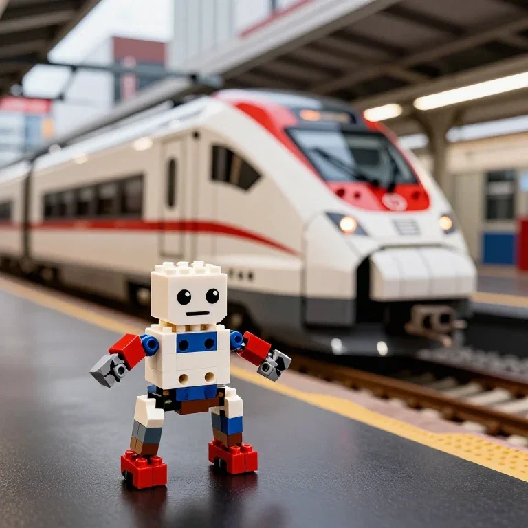 modern bullet train lego robot dynamic pose