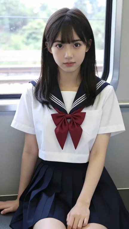 cute japanese schoolgirl on train