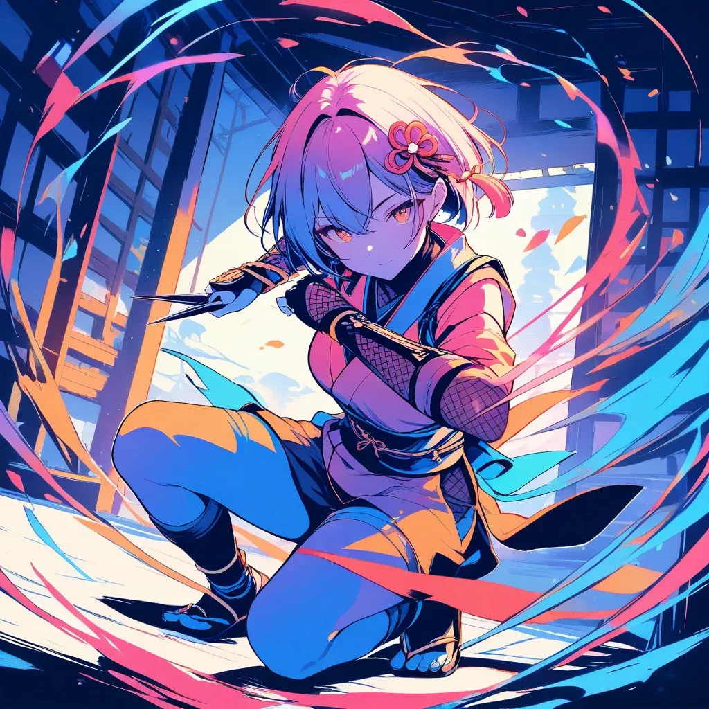 female ninja kunai throw artistic kimono