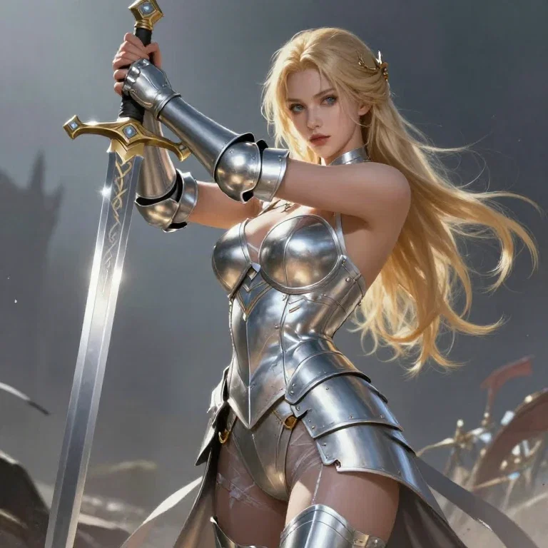 blonde warrior in silver armor