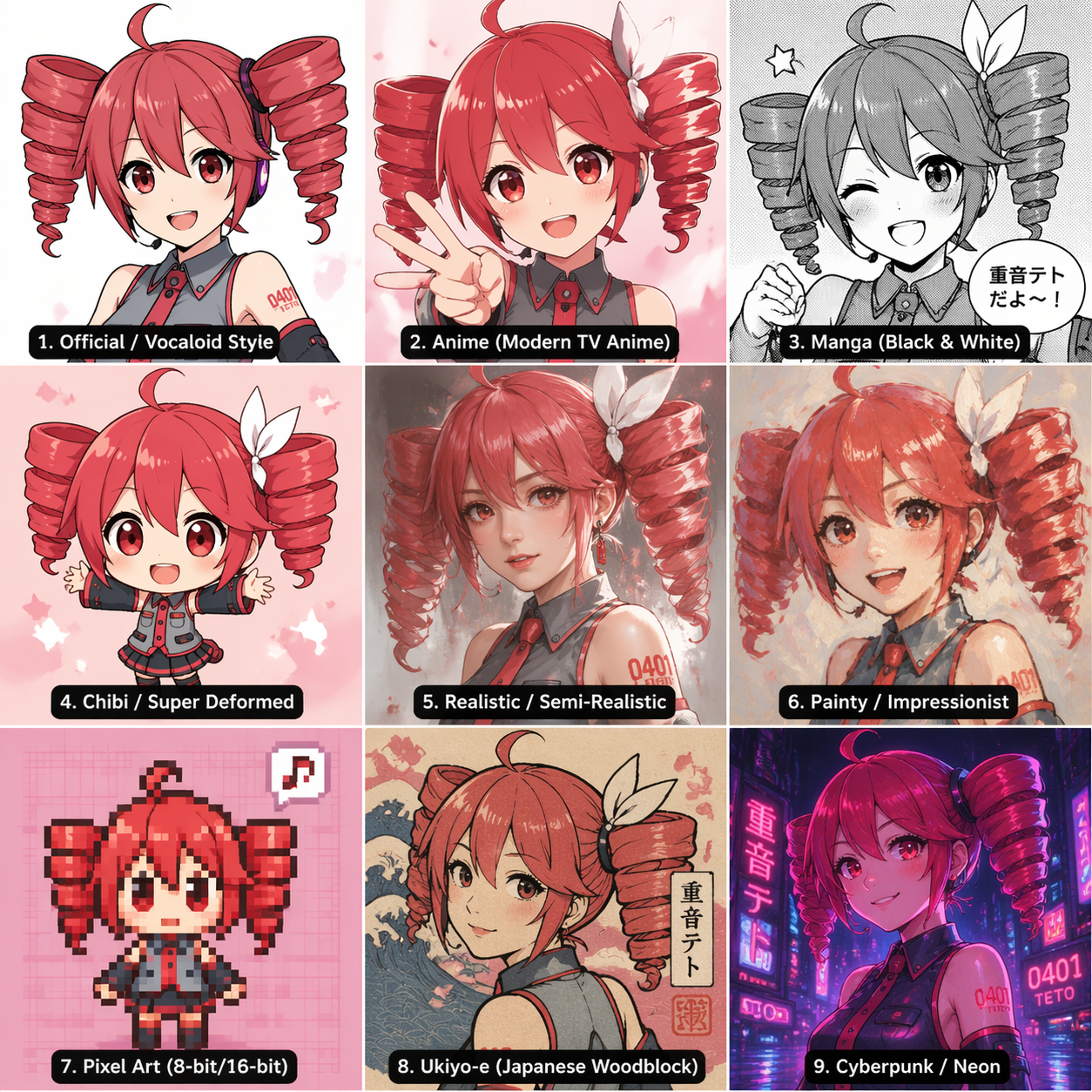 hatsune teto portraits different styles