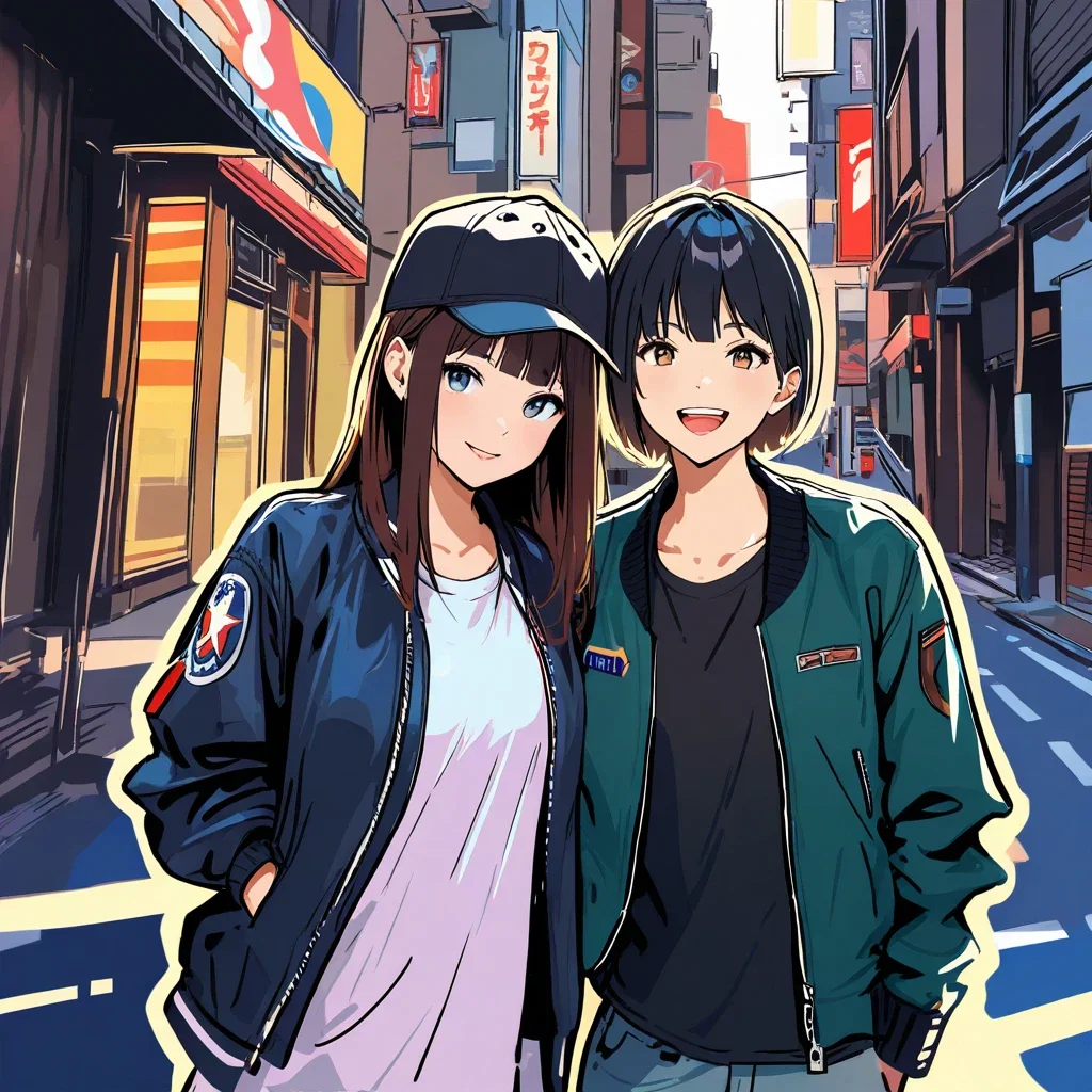 cute girl street corner comic style
