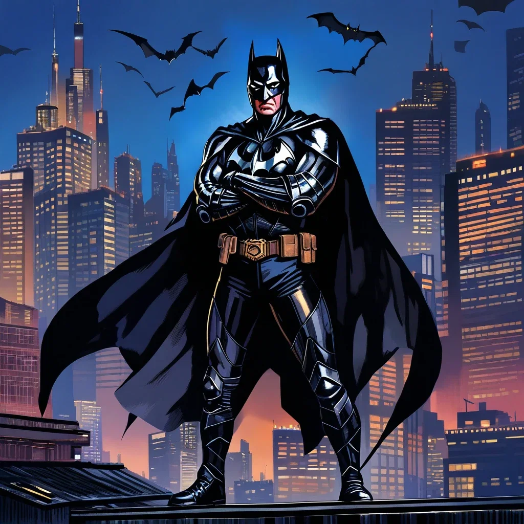 batman on rooftop overlooking gotham city