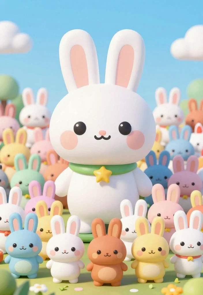 cute rabbit character colorful packed chibi anime 3d modeling