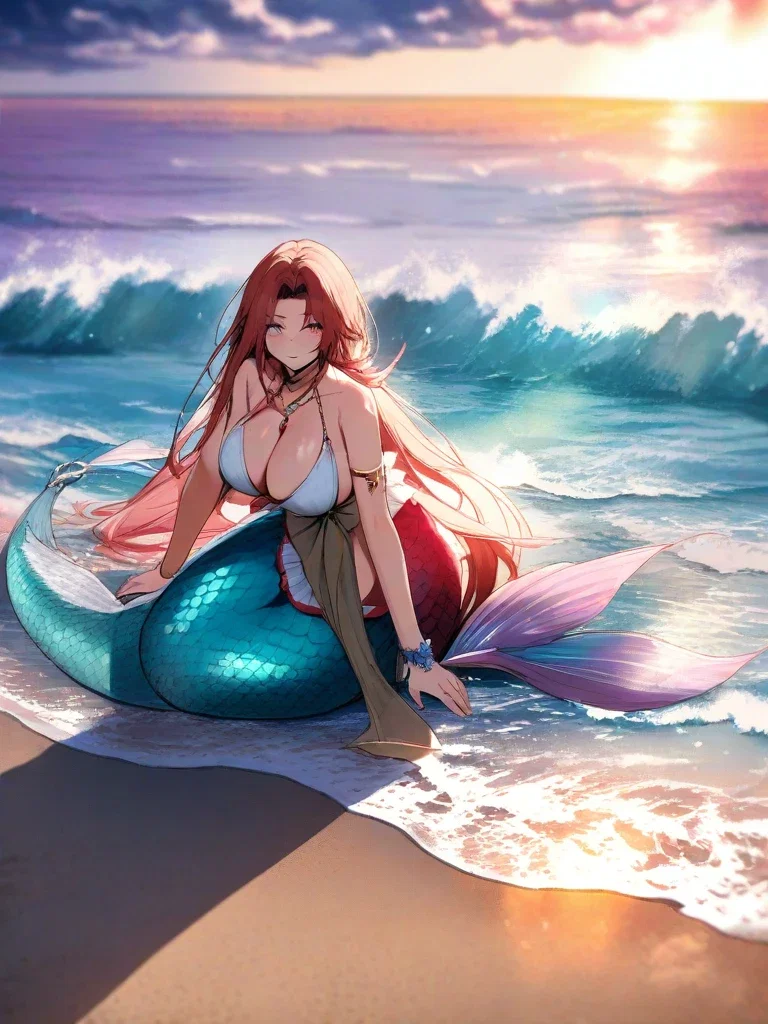 mermaid big breasts beach