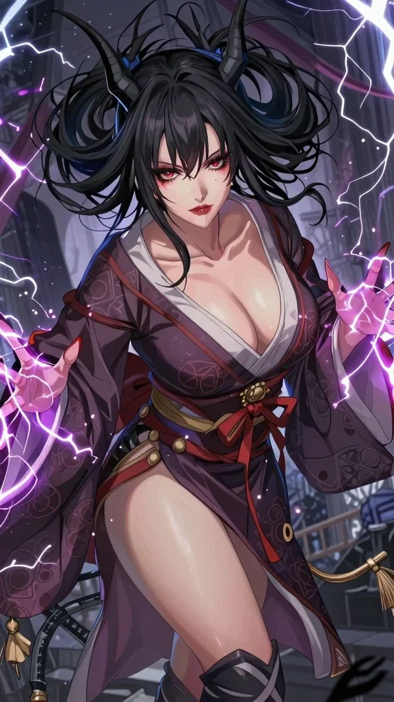 seductive demon woman manipulating lightning