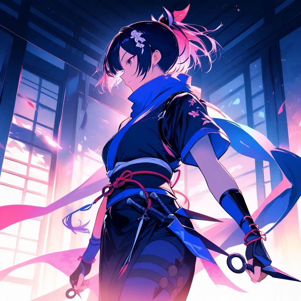 female ninja in kimono standing