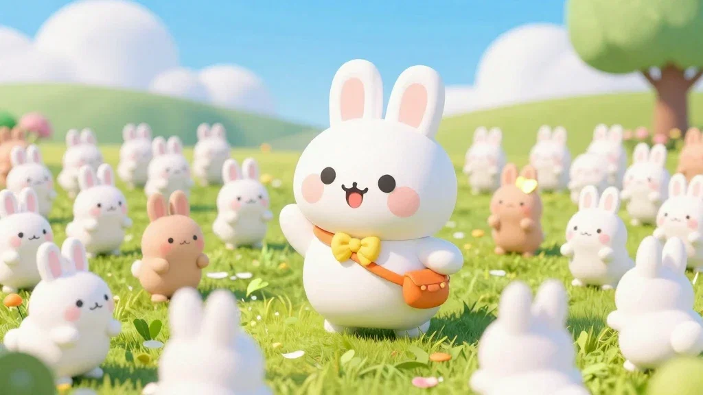 cute rabbits playing in meadow