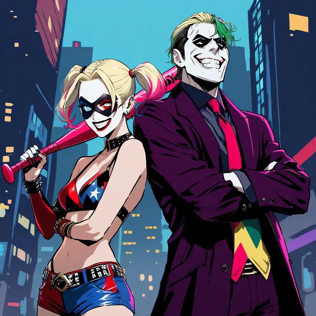 batman joker harley quinn gotham city night