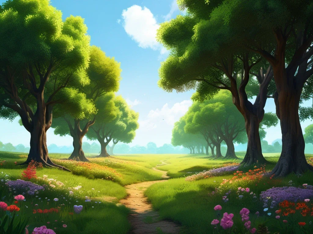 fantasy art mossy oaks meadow path