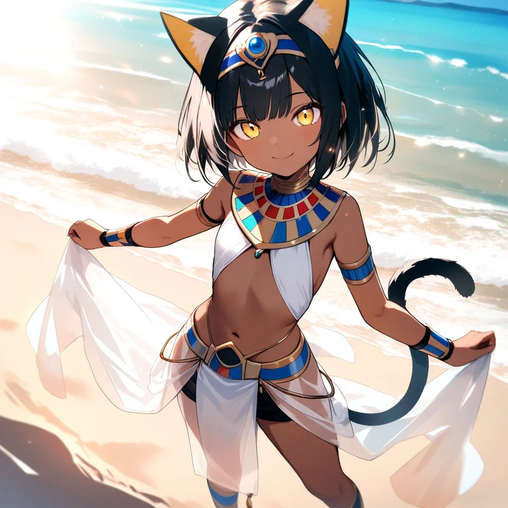 ancient egyptian cat girl on beach