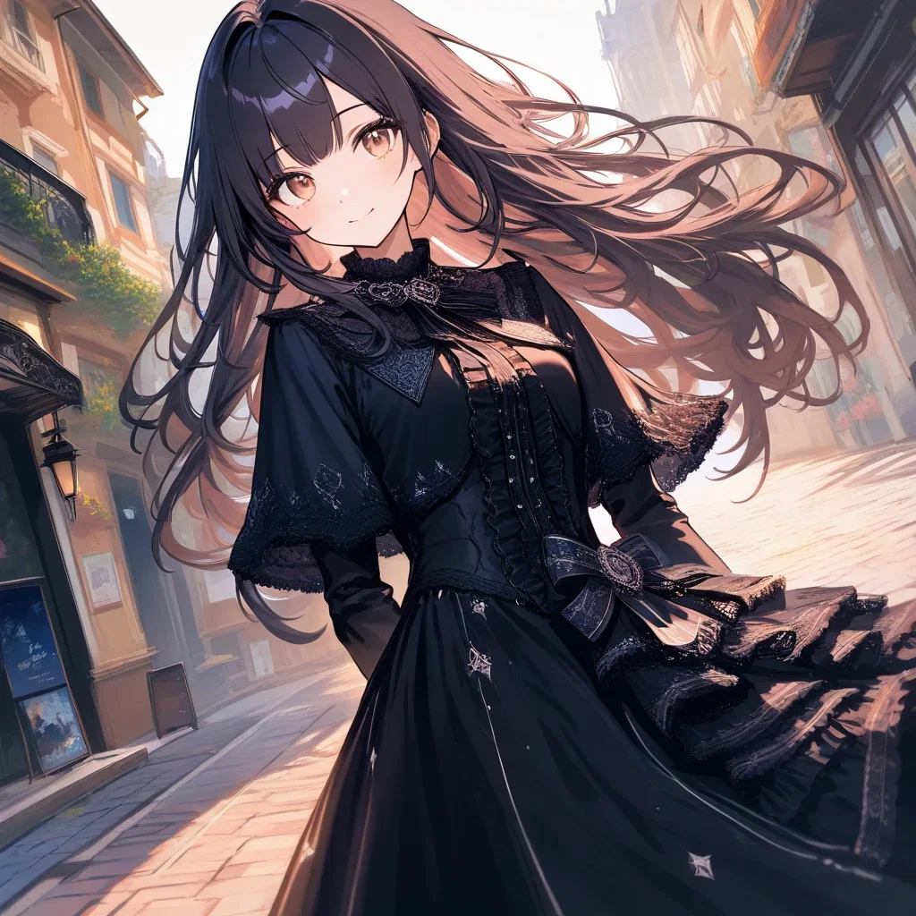 gothic lolita girl on european street