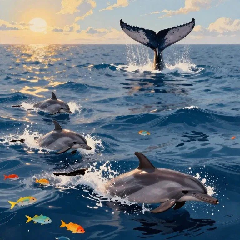 majestic ocean dolphins whale seascape