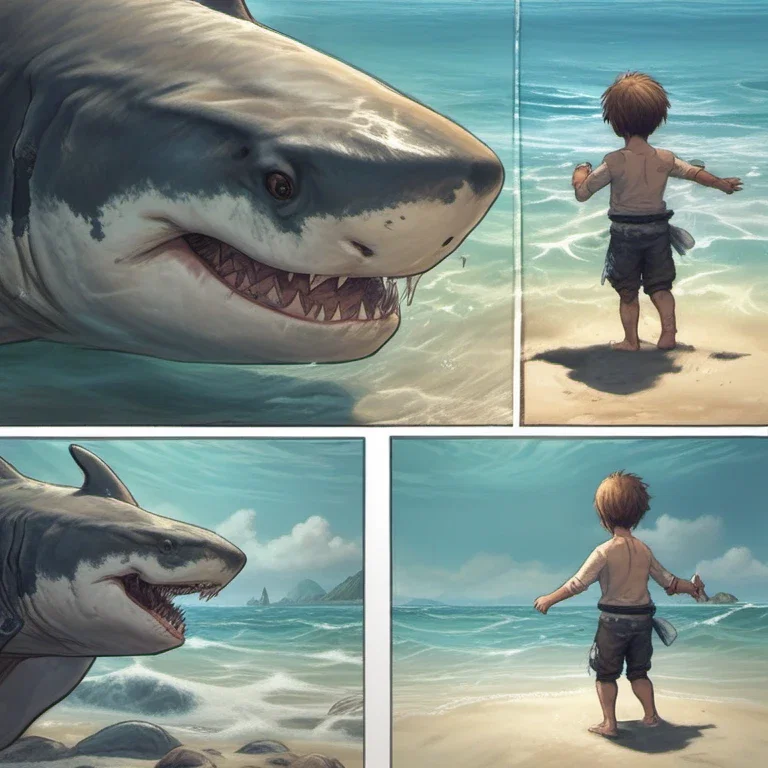 fan art of half human shark boy