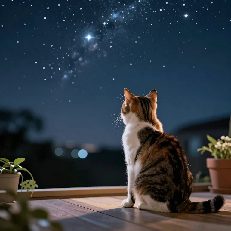 cat watching the stars