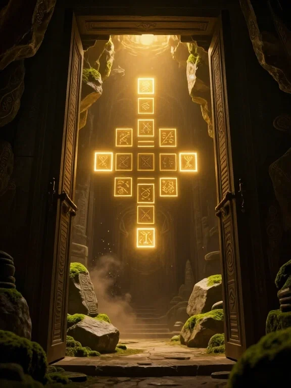 arcane underground sanctuary with golden illumination
