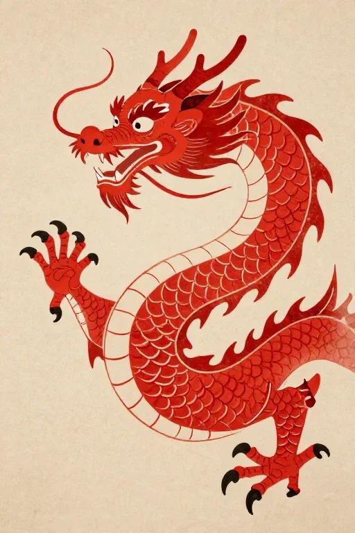 chinese red dragon painting