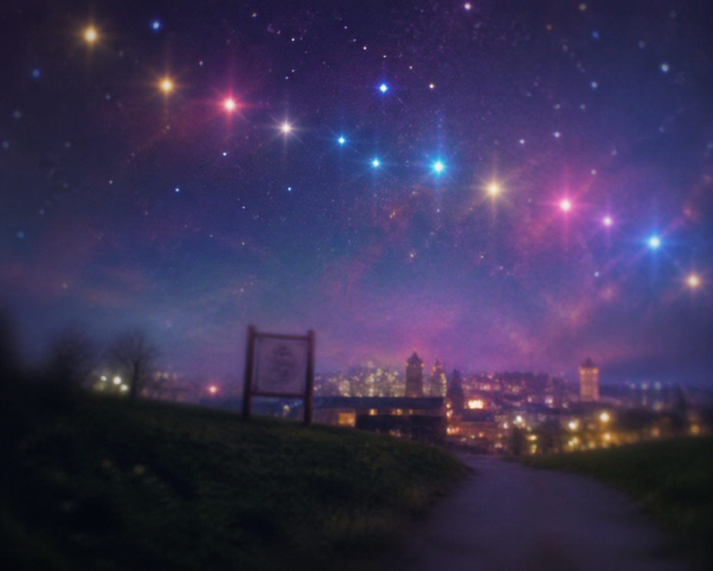 dream core starry town beautiful blur