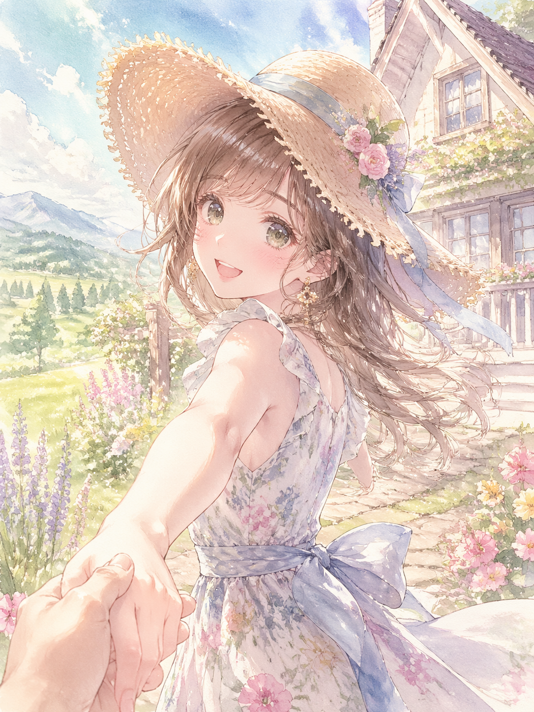 japanese anime girl smiling in summer dress