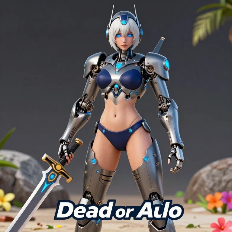 futuristic robot character with sword