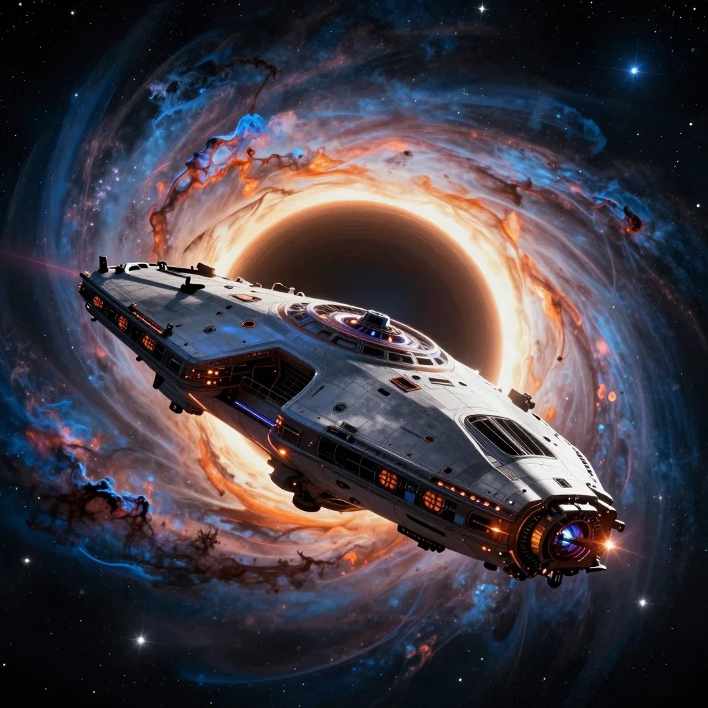 spaceship near black hole event horizon