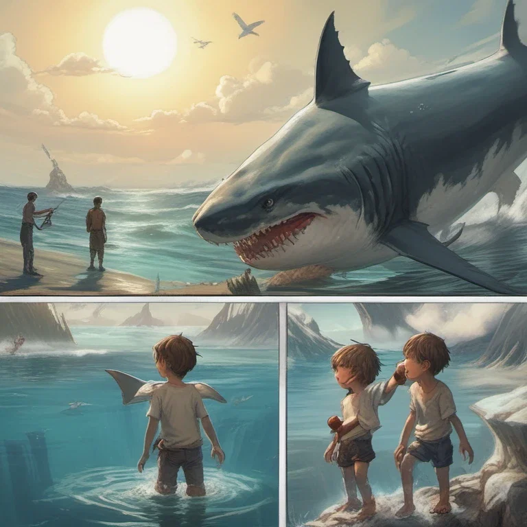 fan art of half human shark boy