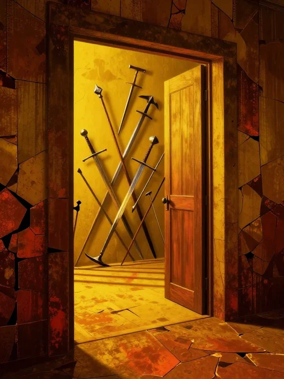 surreal medieval armory warped geometric light
