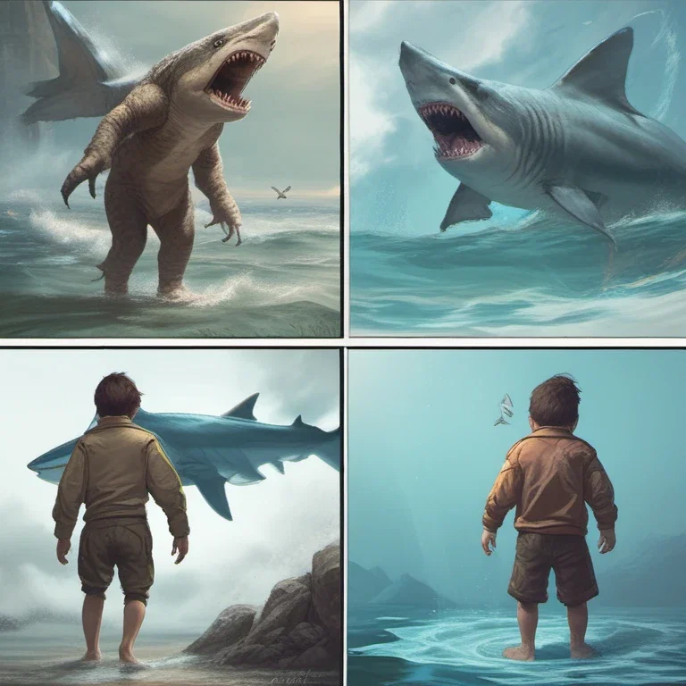 fan art of half human shark boy