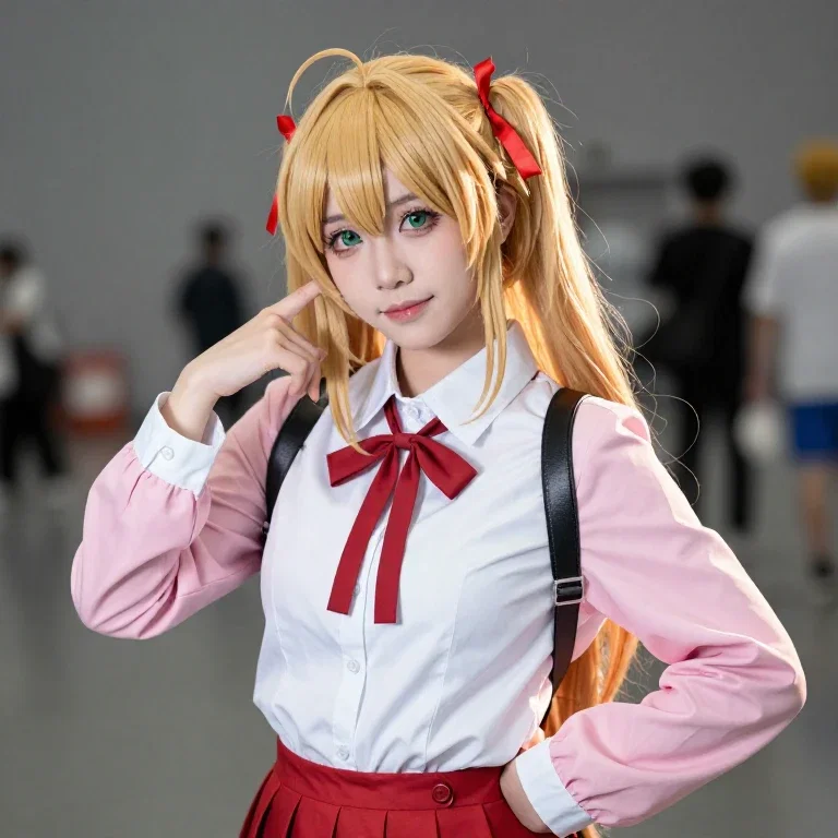 woman cosplaying as suisei hoshimachi