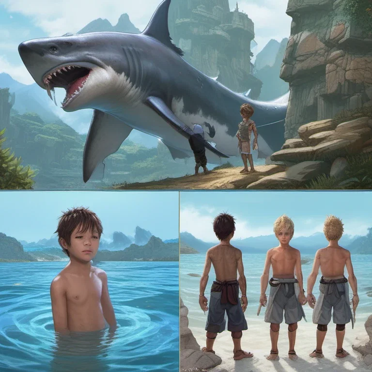 fan art of half human shark boy