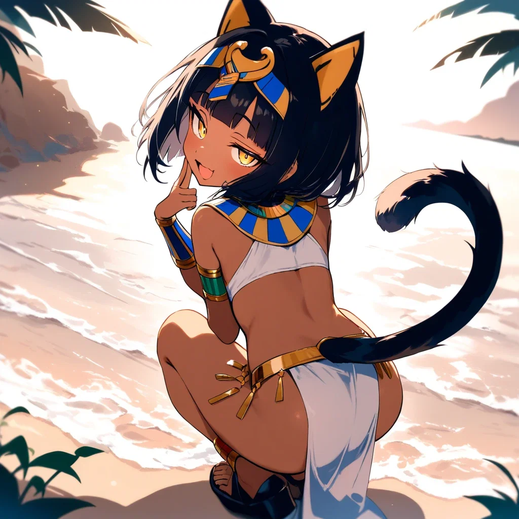 egyptian cat girl on beach