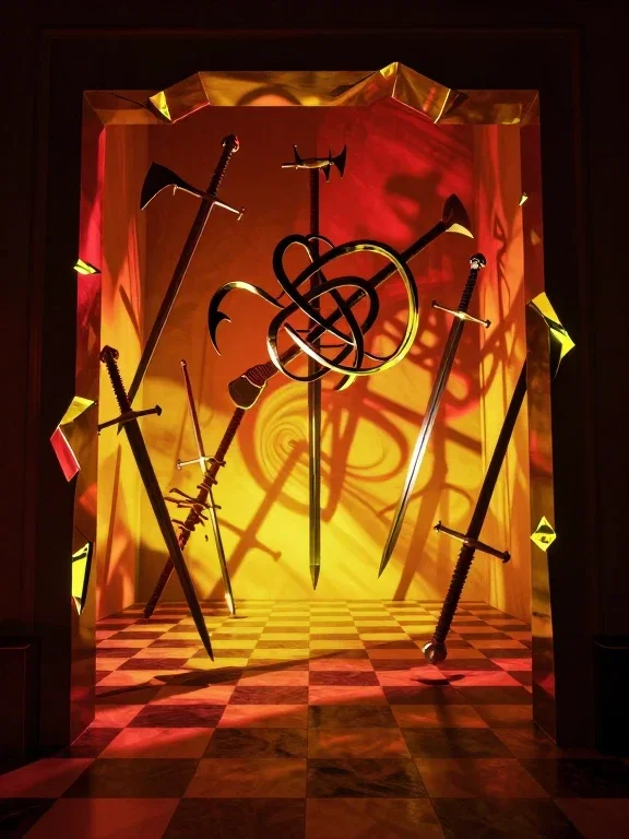 surreal geometric doorframe armory glowing