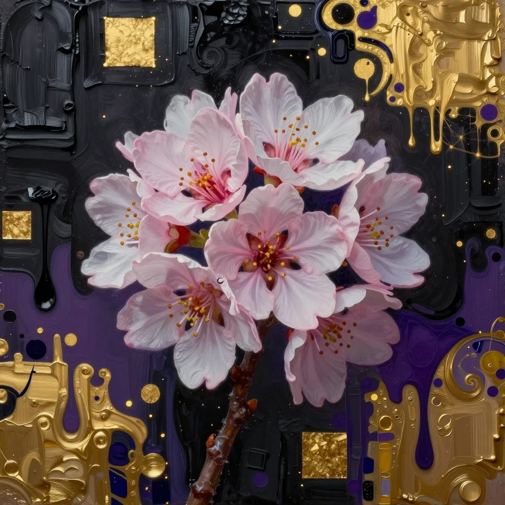 hyperrealistic cherry blossom klimt style