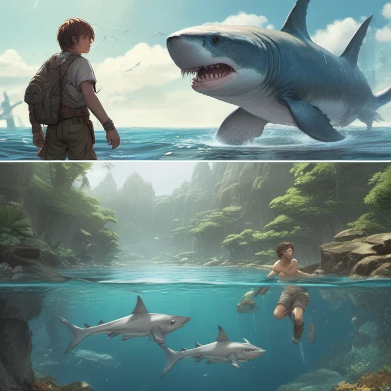 fan art of half human shark boy