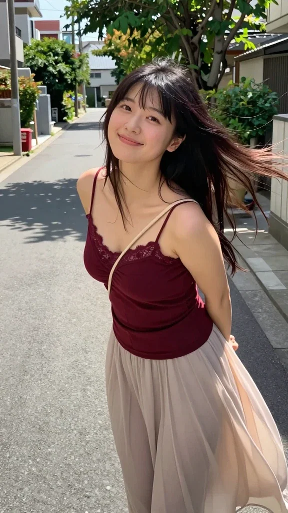 japanese woman smiling in sunlight