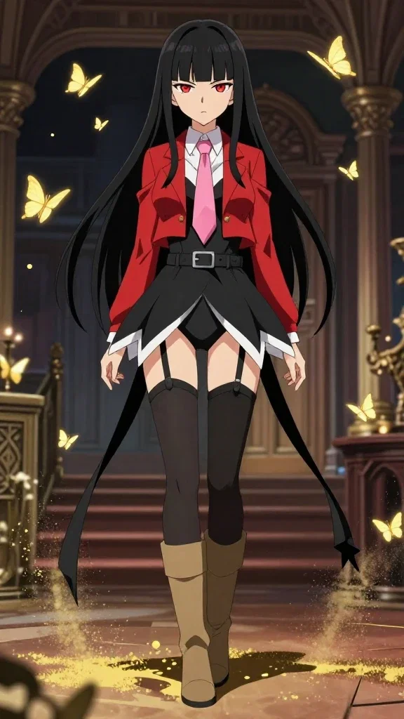 anime girl black hair red eyes