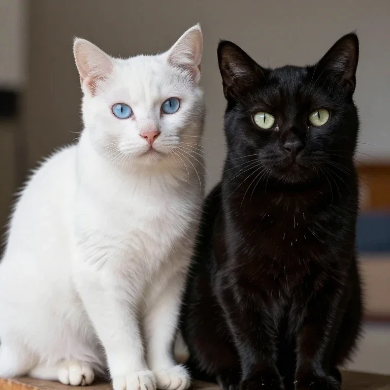 white cat and black cat