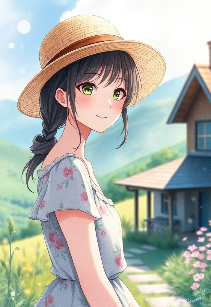 lone girl smiling in summer dress