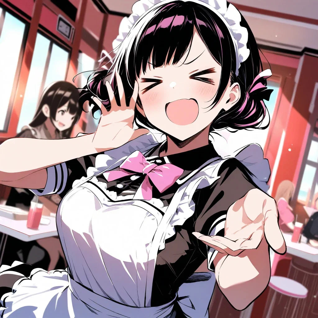 woman in maid uniform at cafe