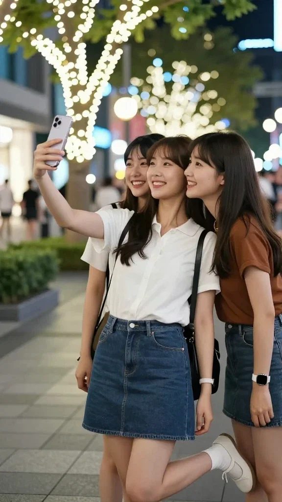 young east asian woman selfie with friends