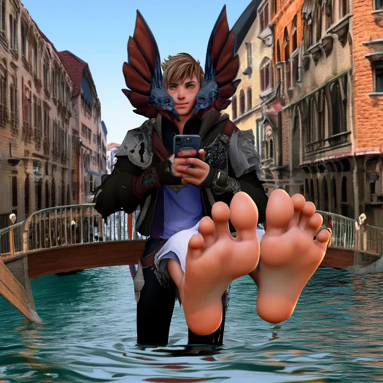 child hero playing on rialto bridge
