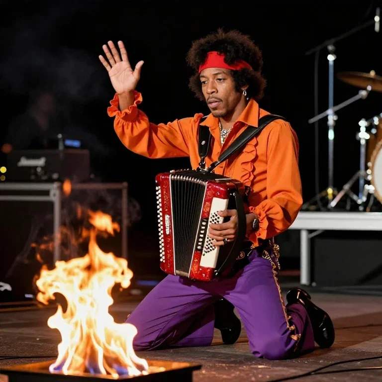 jimi hendrix burning accordion on stage