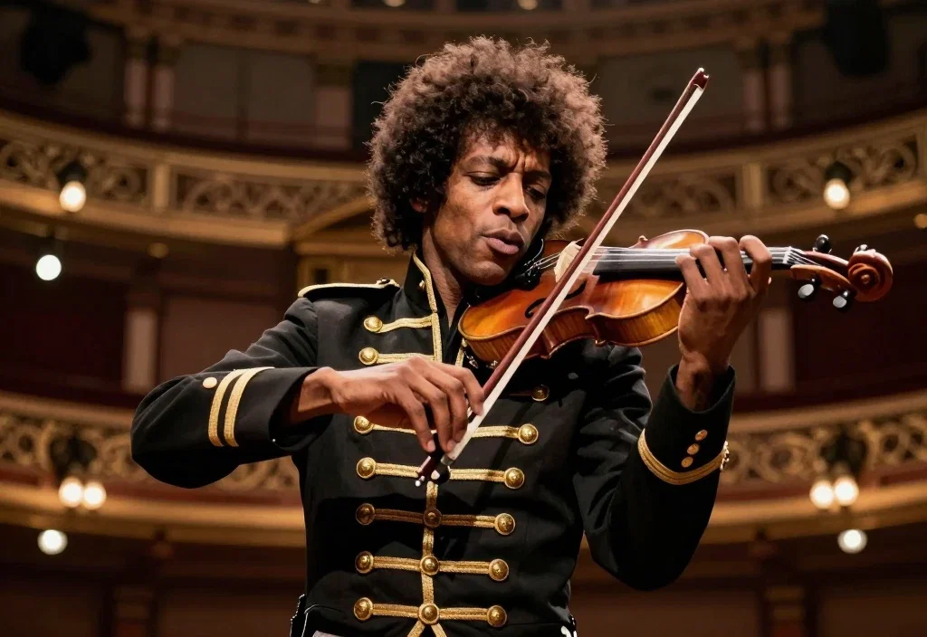 jimi hendrix playing violin passionately