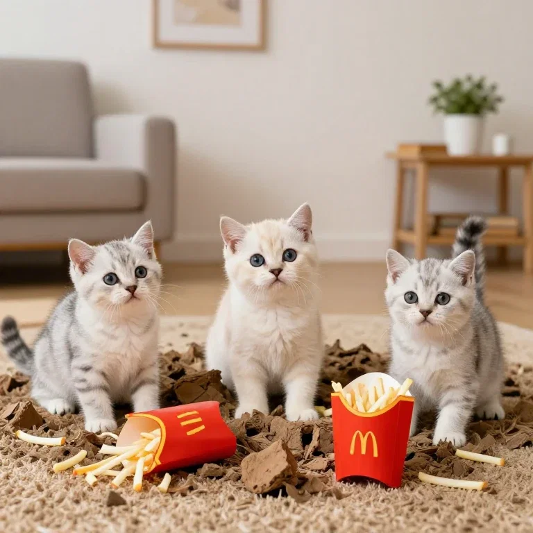 kittens bury room with fries