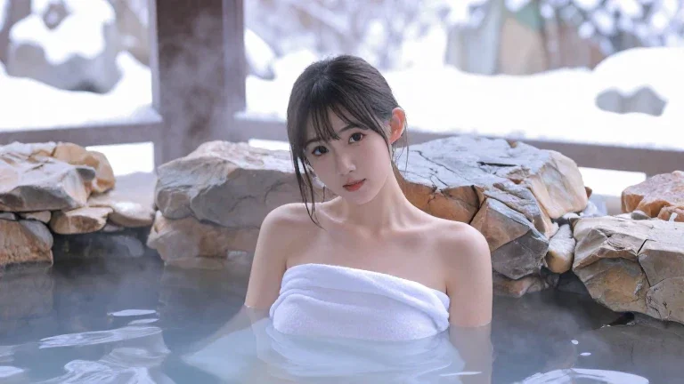 cute girl in hot spring