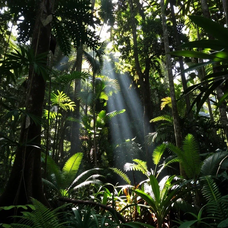 sunlit tropical rainforest