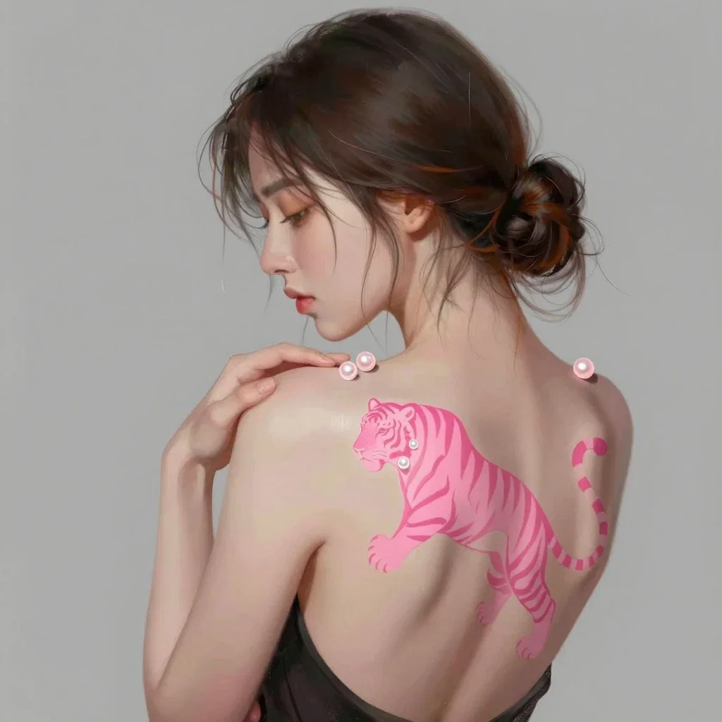 digital painting woman with tiger tattoo