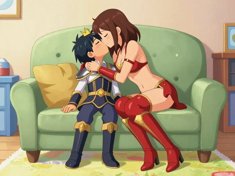 fantasy prince warrior kiss sofa