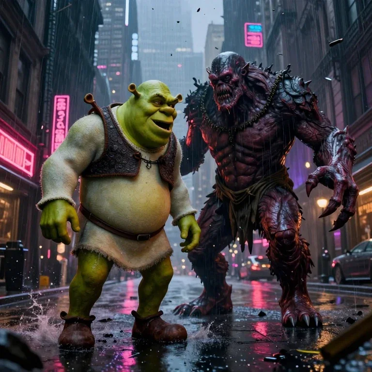 shrek roaring at the thing